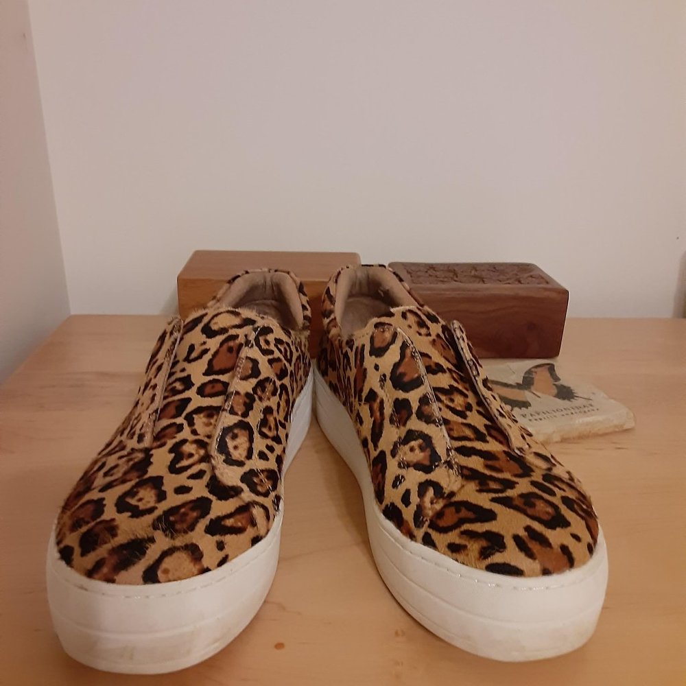 JSlides Size 8 Leopard Print Calf Hair Sneaks